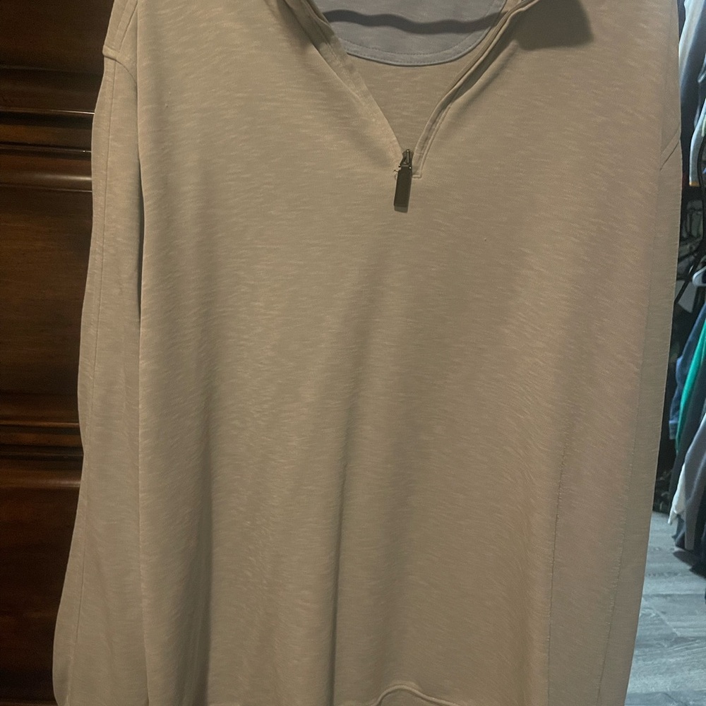 Men's Johnson and Murphy Quarter-Zip Sweatshirt. Light gray and light blue.